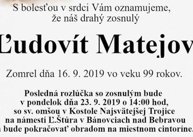 Matejov, umrtie