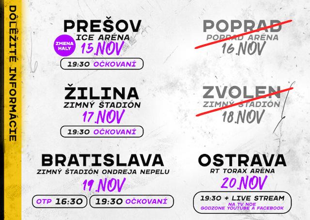 Godzone, tour, zmeny, mesta