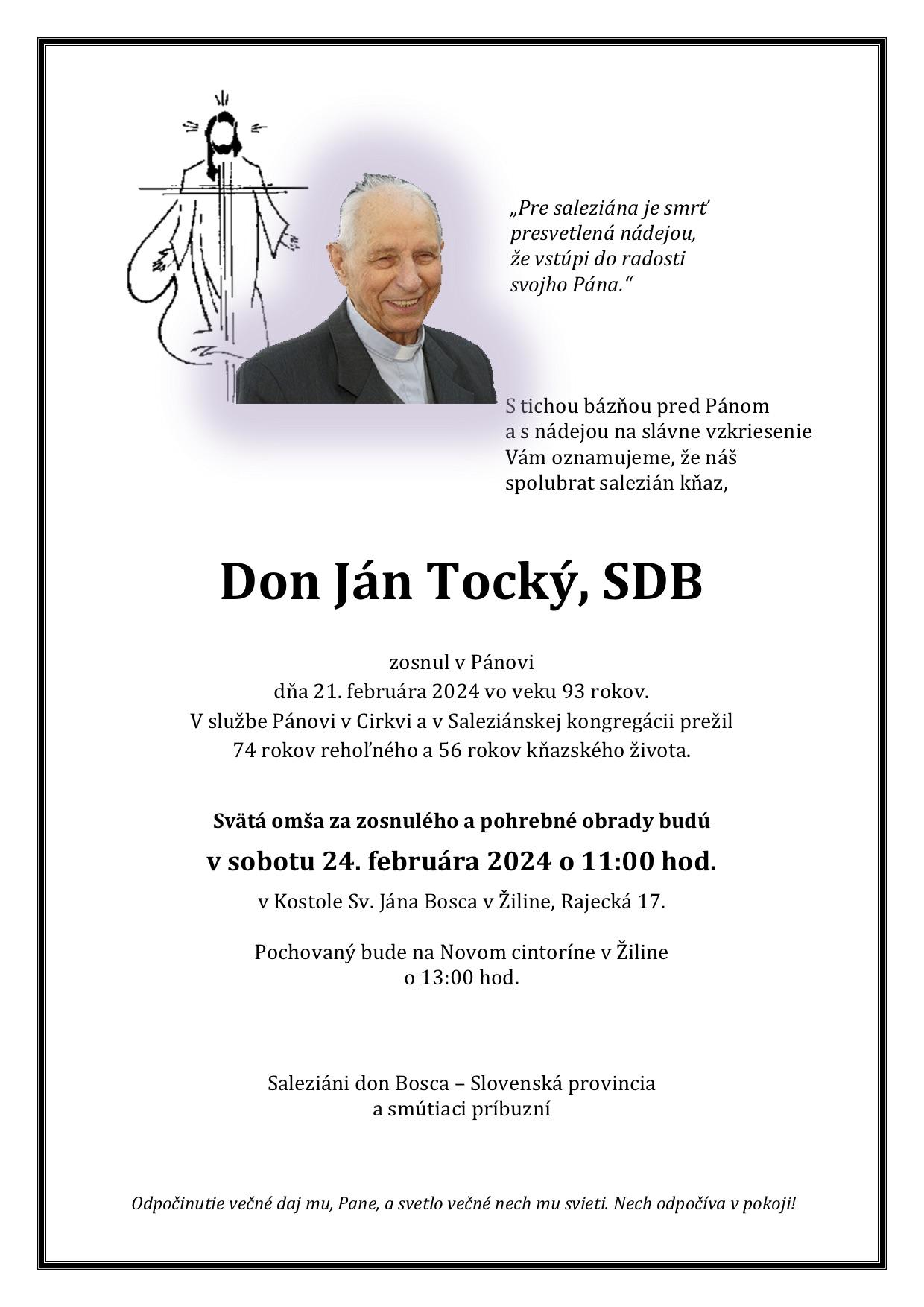 Ján Tocký, salezián, parte