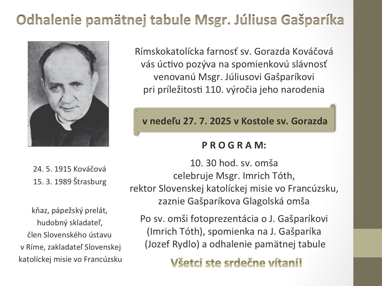 Kováčová, Gašparík, tabuľa, plagat