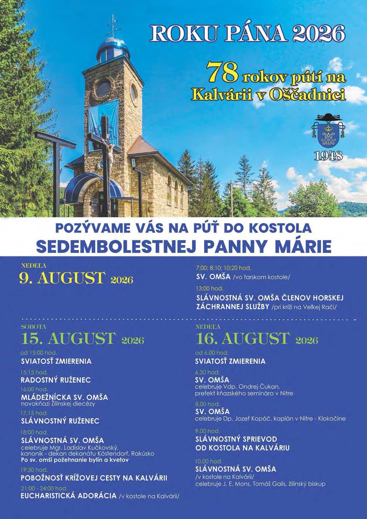 Oščadnica, púť, 2026, plagát